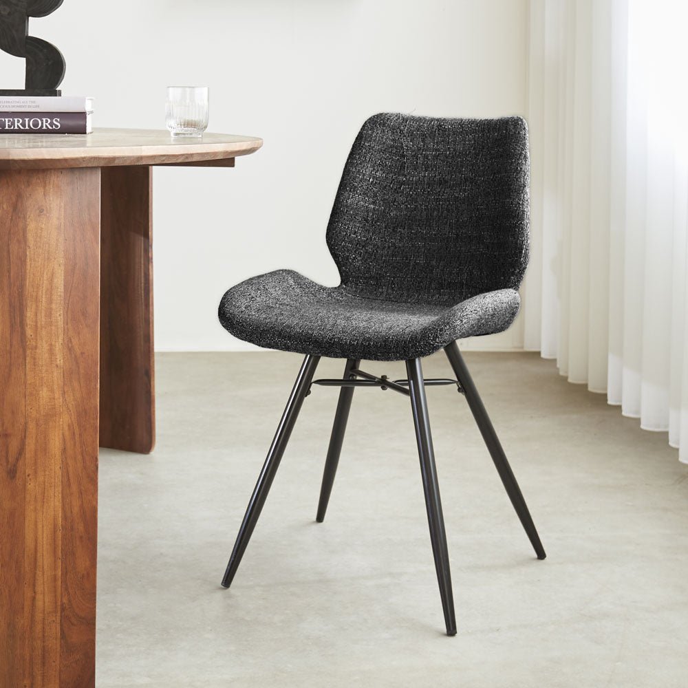 Sedia per sala da pranzo Beau ciniglia Dimehouse Antracite LxPxH 72x68x50 Tessuto Atmosferica foto diagonale vista frontale