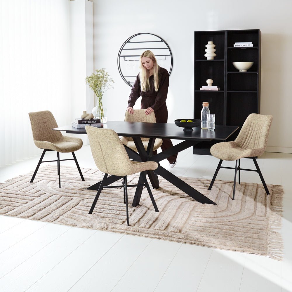 Sedia per sala da pranzo Jada Chenille Dimehouse Blu LxPxH 79x57x53 Tessuto Foto atmosferica in situazione