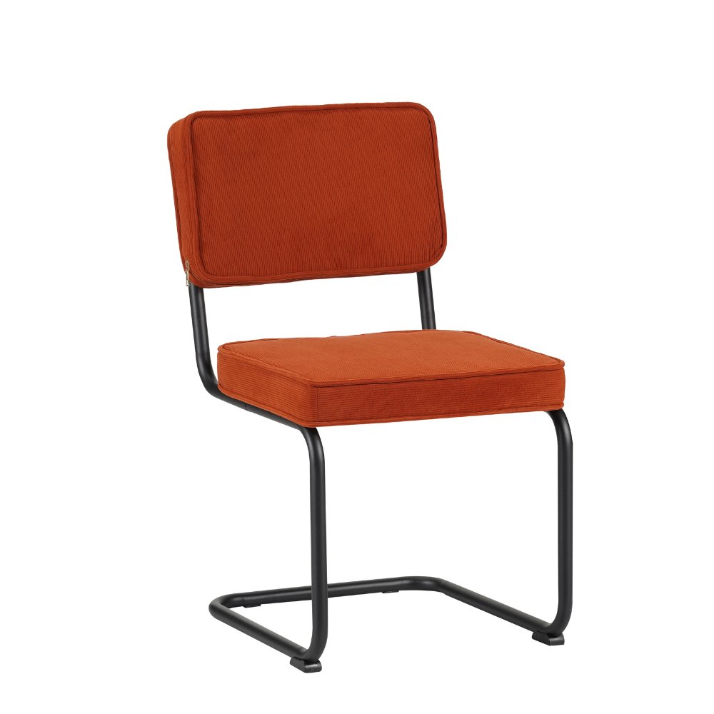 Sedia per sala da pranzo Remo in tessuto cannettato Dimehouse Ruggine LxPxH 56x55x52 Tessuto a coste Foto bianca vista diagonale frontale