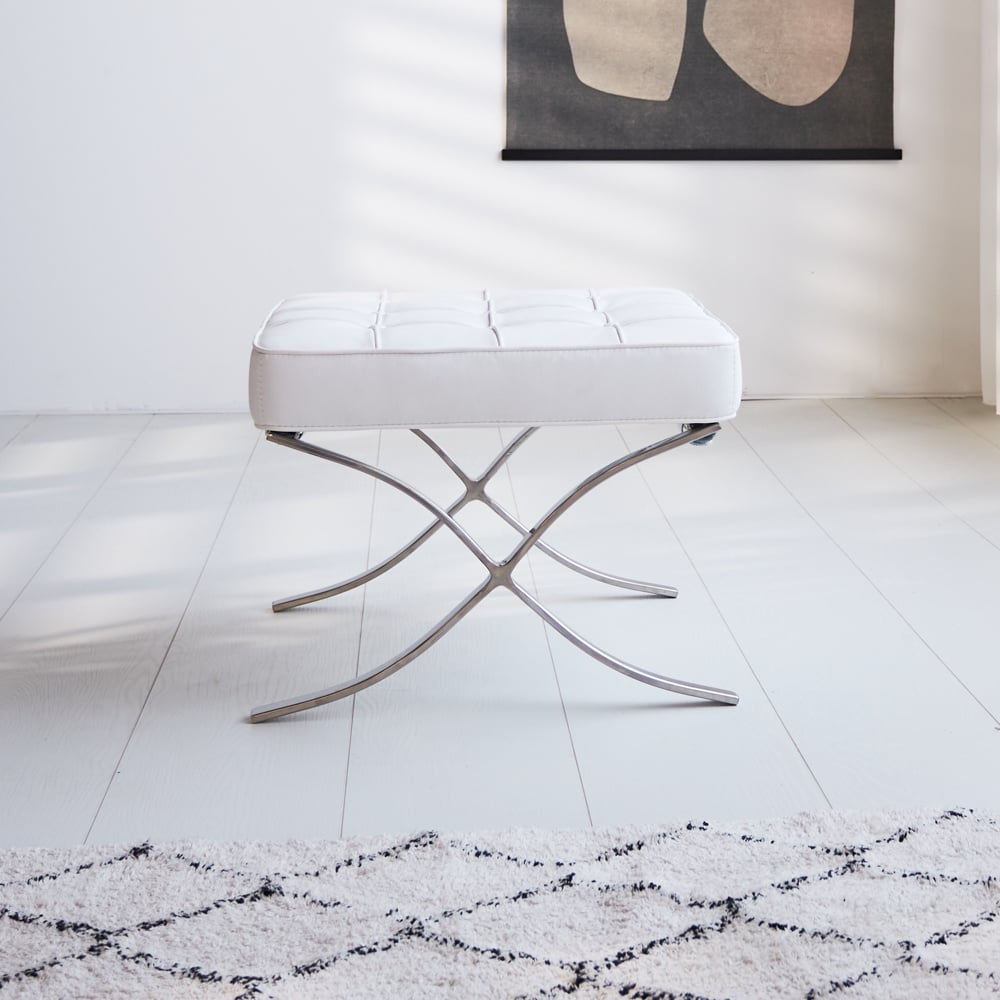 Poggiapiedi Expo Premium Dimehouse Bianco LxPxH 63x62x36 Pelle Foto atmosferica vista laterale