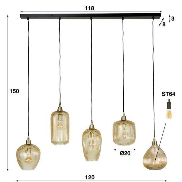 Lampada a sospensione Ella DH Interni Vetro color ambra LxPxH 127x48x27 Vetro color ambra Indicazione dimensione foto bianca