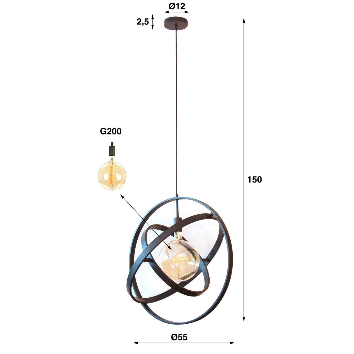 Lampada a sospensione Diana DH Interior Nero LxLxH 67x67x17 Metallo Bianco Indicazione dimensione foto
