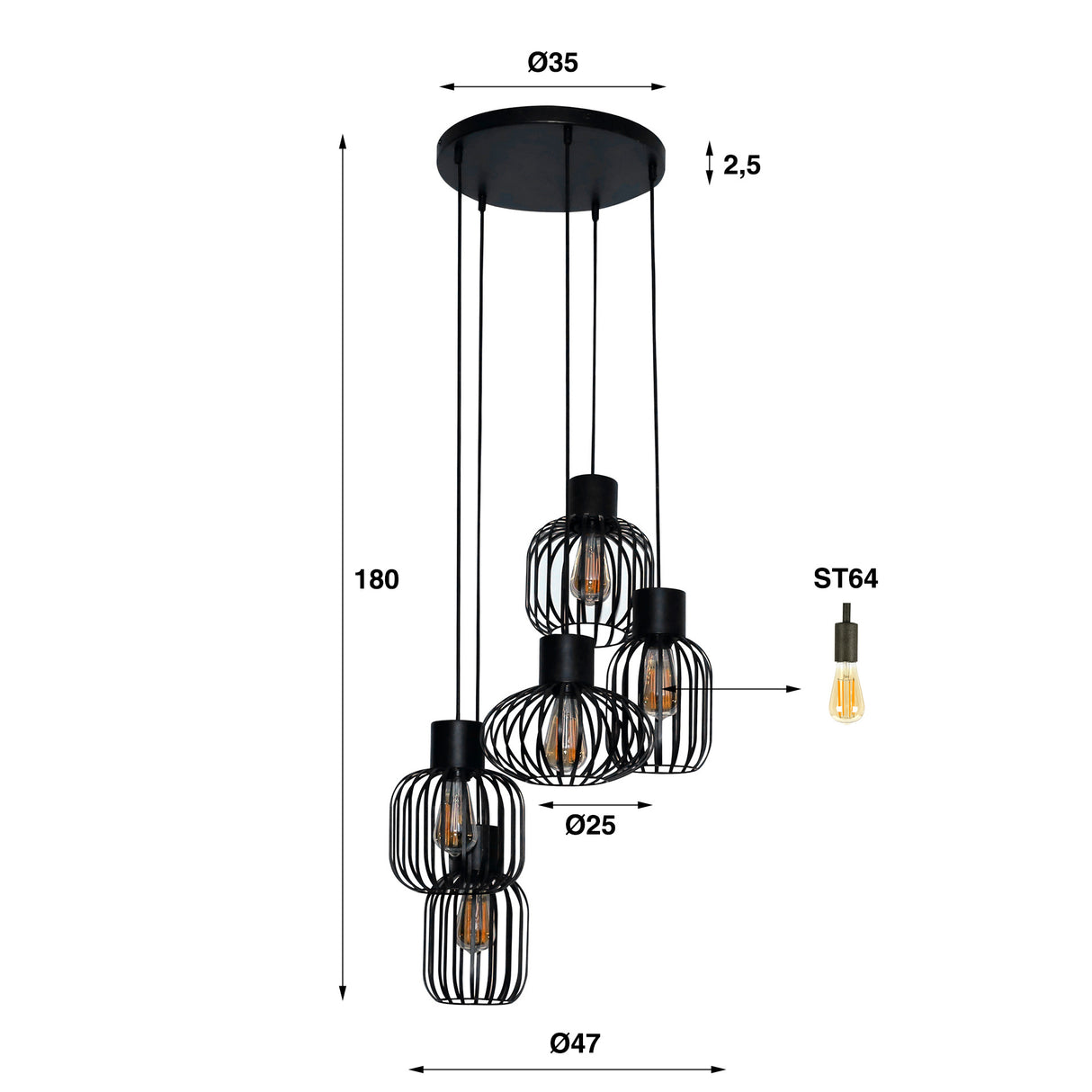 Lampada a sospensione Hannes DH Interior Antracite LxPxH 51x51x19 Metallo Bianco Indicazione dimensione foto