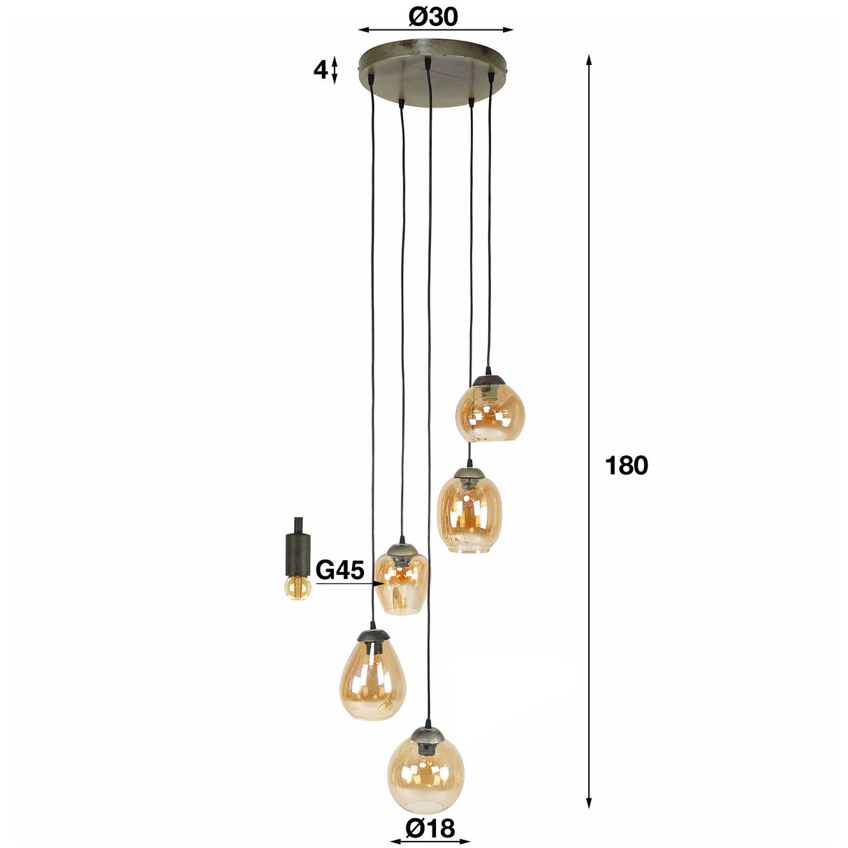 Lampada a sospensione Felien Amber DH Interno Vetro color ambra LxPxH 59x59x32 Vetro Bianco Indicazione dimensione foto