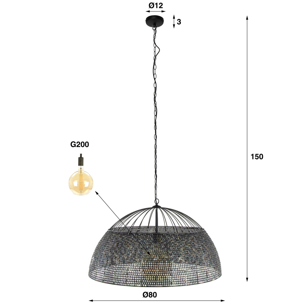 Lampada a sospensione Armoor DH Interior Marrone LxPxH 85x85x49 Marrone nero Indicazione dimensione foto bianca