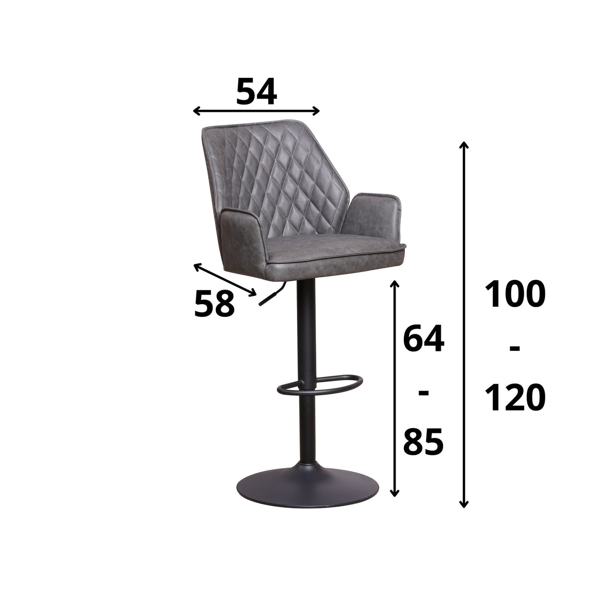 Sgabello bar Novan in microfibra Dimehouse Antracite LxPxH 73x57x44 Tessuto Bianco Indicazione dimensione foto