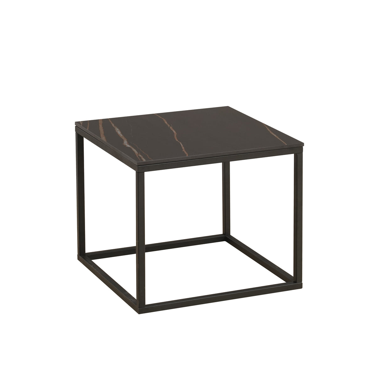 Tavolino Fien Dimehouse Nero LxPxH 63x63x10 Pietra sinterizzata Foto bianca vista frontale diagonale