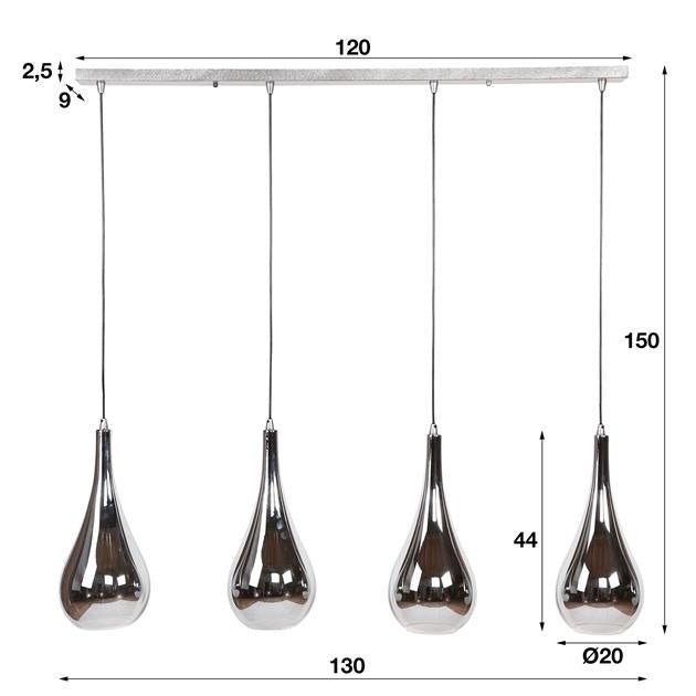 Lampada a sospensione Mex DH Interno Cromato LxLxH 124x61x32 Vetro Bianco Indicazione dimensione foto