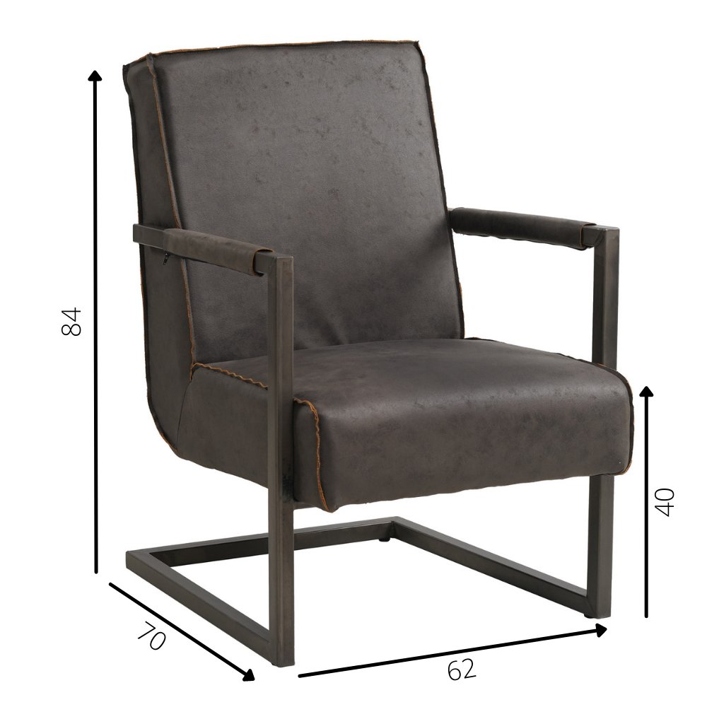 Poltrona Tigre Dimehouse Antracite LxLxH 69x58x41 Ecopelle Bianco Indicazione misura foto