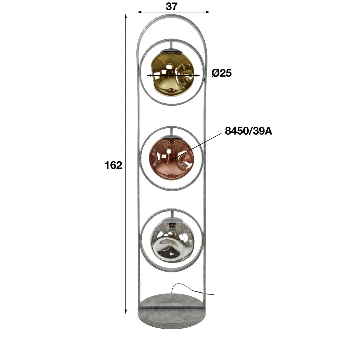 Lampada da terra Ada DH Interior Argento LxLxH 167x44x44 Argento Bianco Indicazione dimensione foto