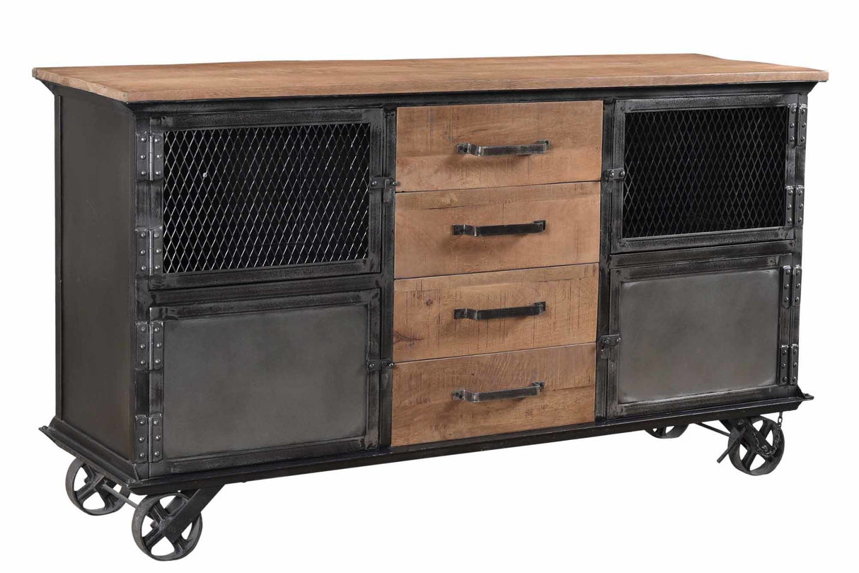 Credenza Bryce Dimehouse Marrone LxPxH 153x80x40 Legno di mango Vista frontale diagonale della foto bianca