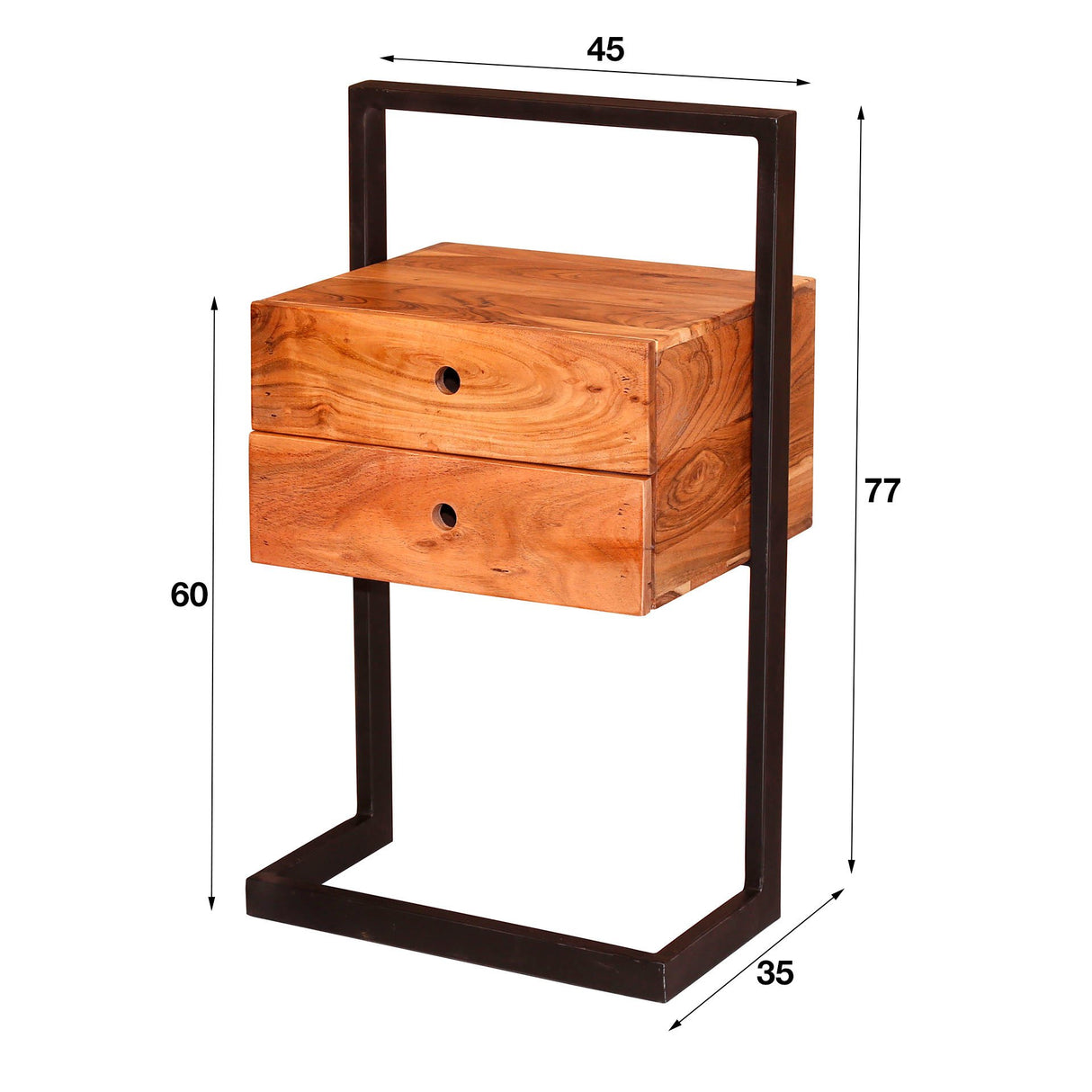 Comodino Camila 2L DH Interno Acacia LxLxH 82x50x30 Legno di acacia Bianco Indicazione dimensione foto