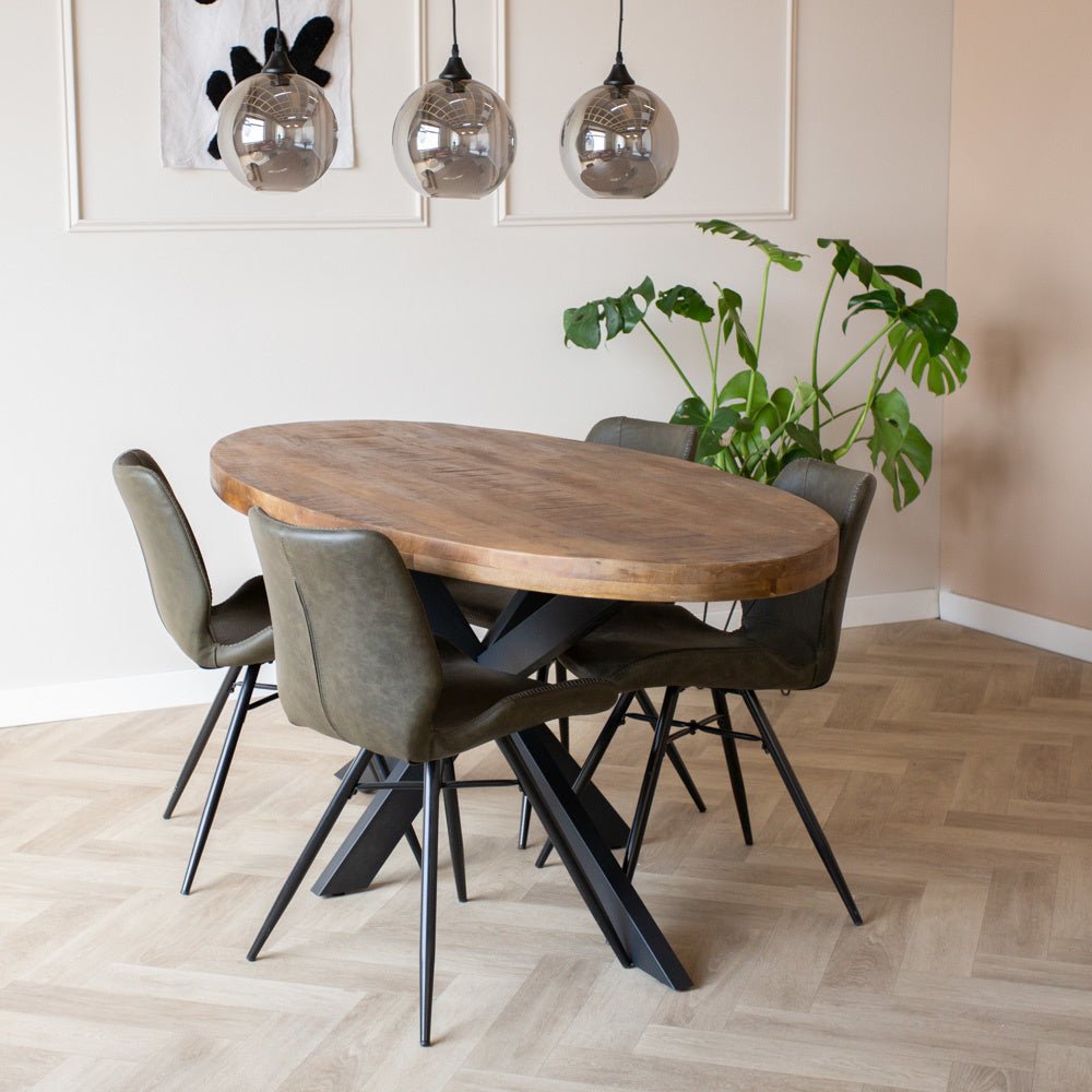 Tavolo da pranzo Lennon Dimehouse Marrone LxPxA 203x110x10 Legno di mango Foto atmosferica vista frontale diagonale