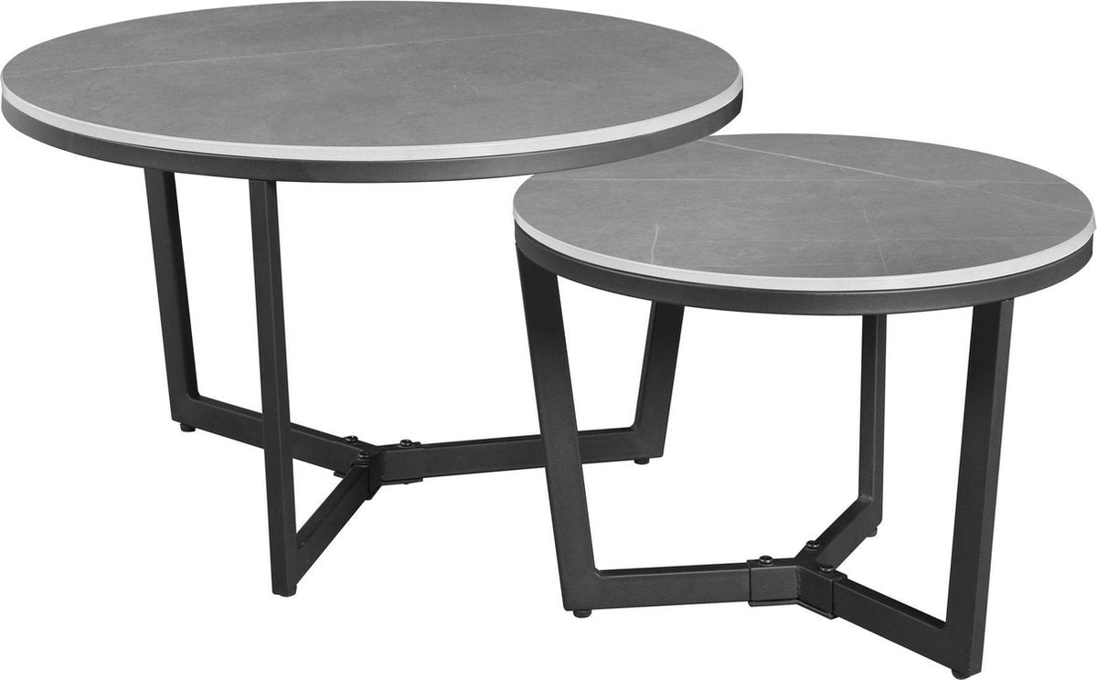Salontafels - Salontafel Set van 2 Brady Rond Marmerlook Grijs - Dimehouse