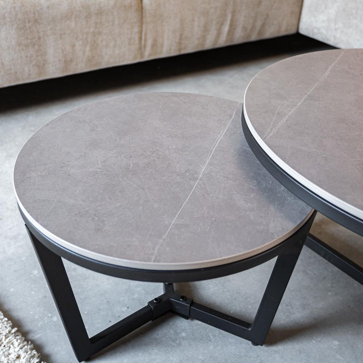 Salontafels - Salontafel Set van 2 Brady Rond Marmerlook Grijs - Dimehouse
