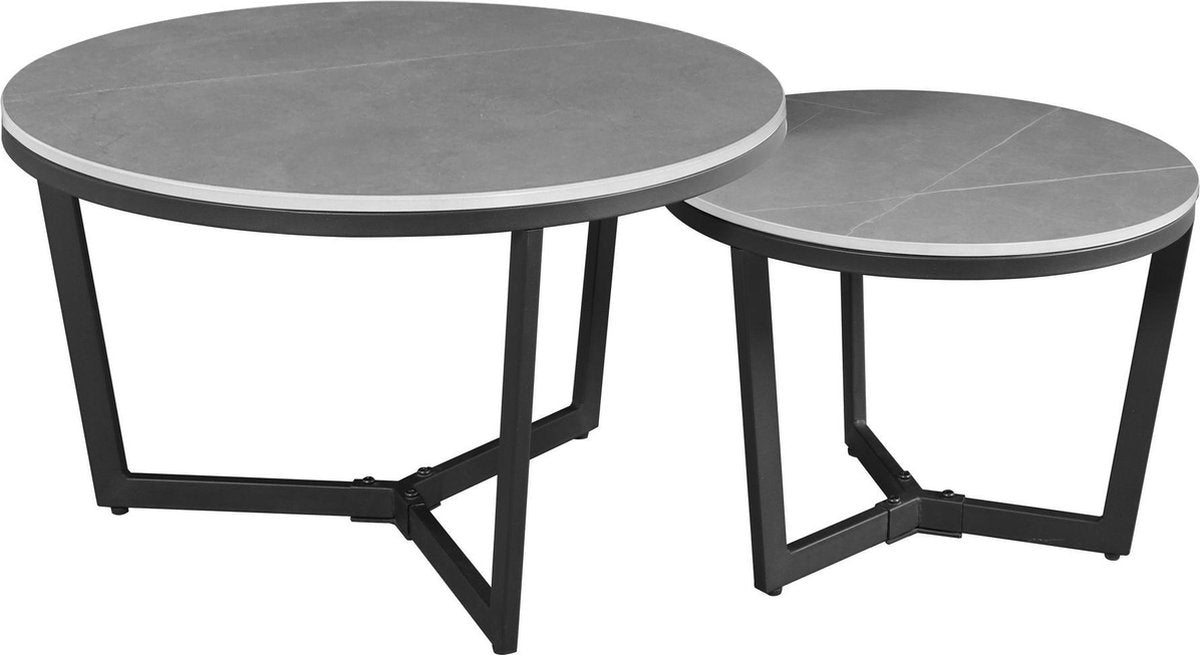 Salontafels - Salontafel Set van 2 Brady Rond Marmerlook Grijs - Dimehouse