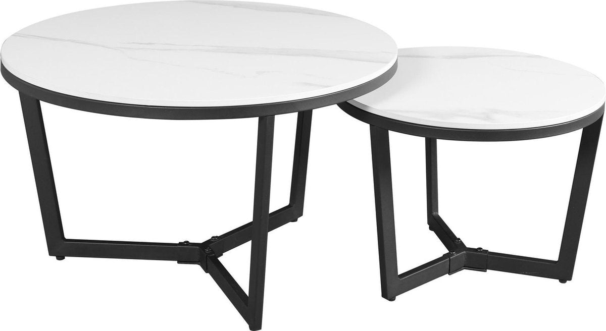 Salontafels - Salontafel Set van 2 Brady Rond Marmerlook Wit - Dimehouse