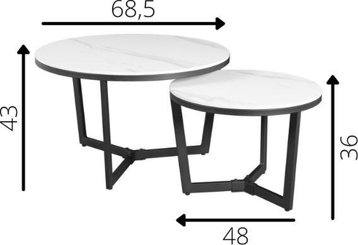 Salontafels - Salontafel Set van 2 Brady Rond Marmerlook Wit - Dimehouse