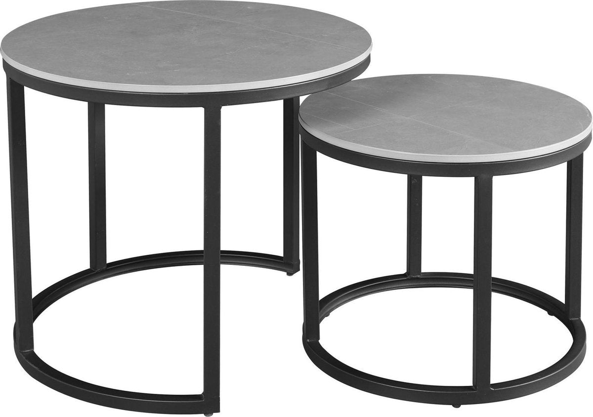Salontafels - Ronde Salontafel Set van 2 Sintered Stone Marmerlook Paige Grijs - Dimehouse