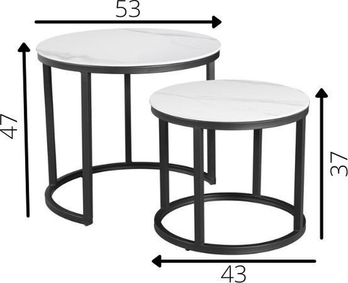 Salontafels - Ronde Salontafel Set van 2 Sintered Stone Marmerlook Paige Wit - Dimehouse