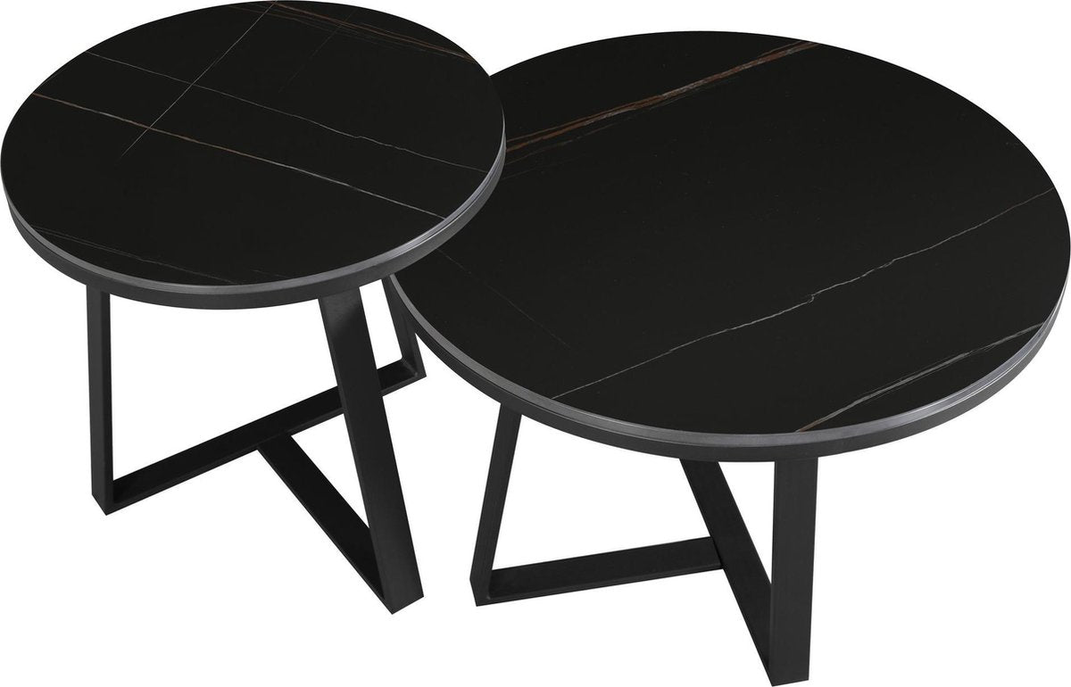 Salontafels - Salontafel Set van 2 Tanner Rond Marmerlook Zwart Rond - Dimehouse