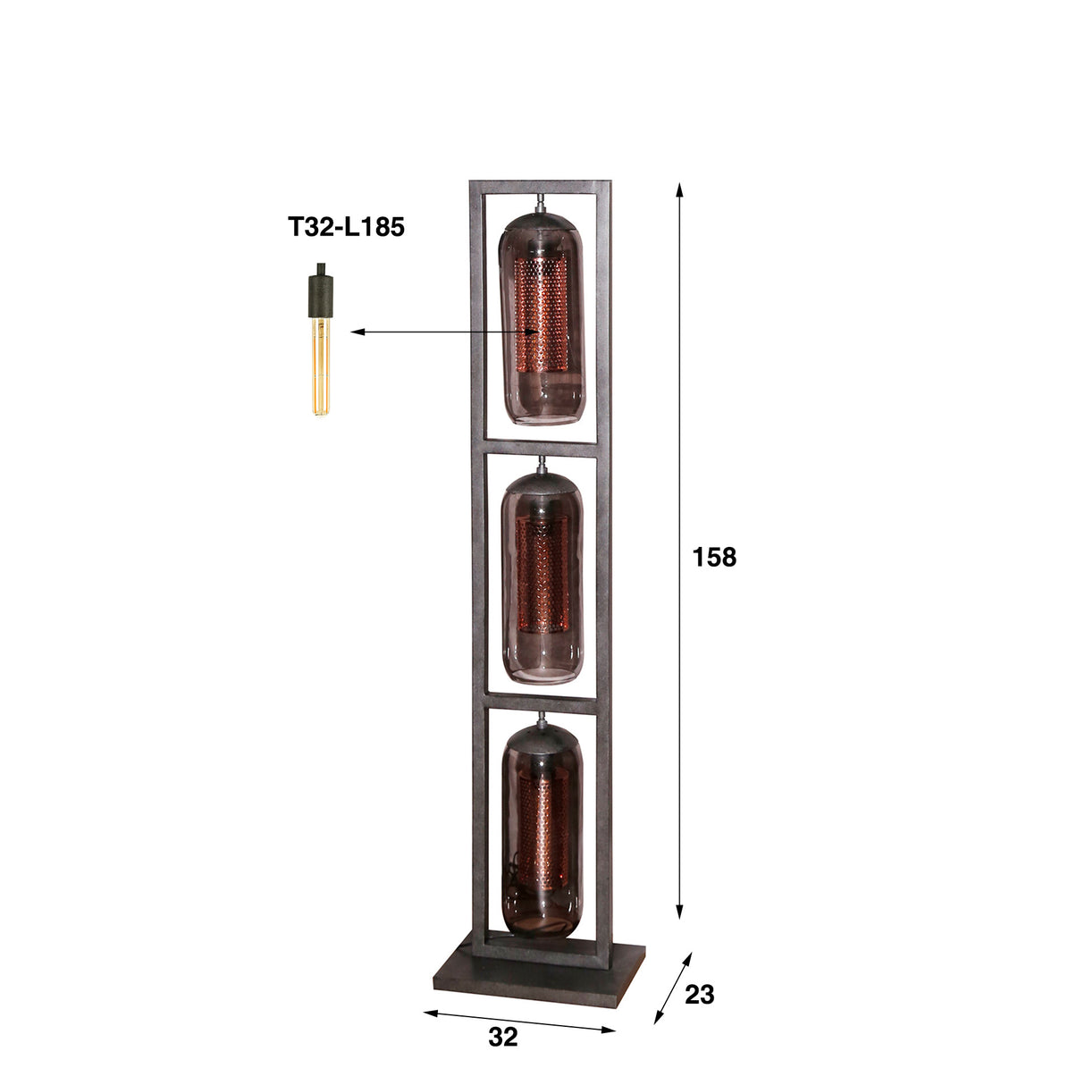 Lampada da terra Hilda DH Interior Nero LxLxH 162x38x29 Metallo Bianco Indicazione dimensione foto