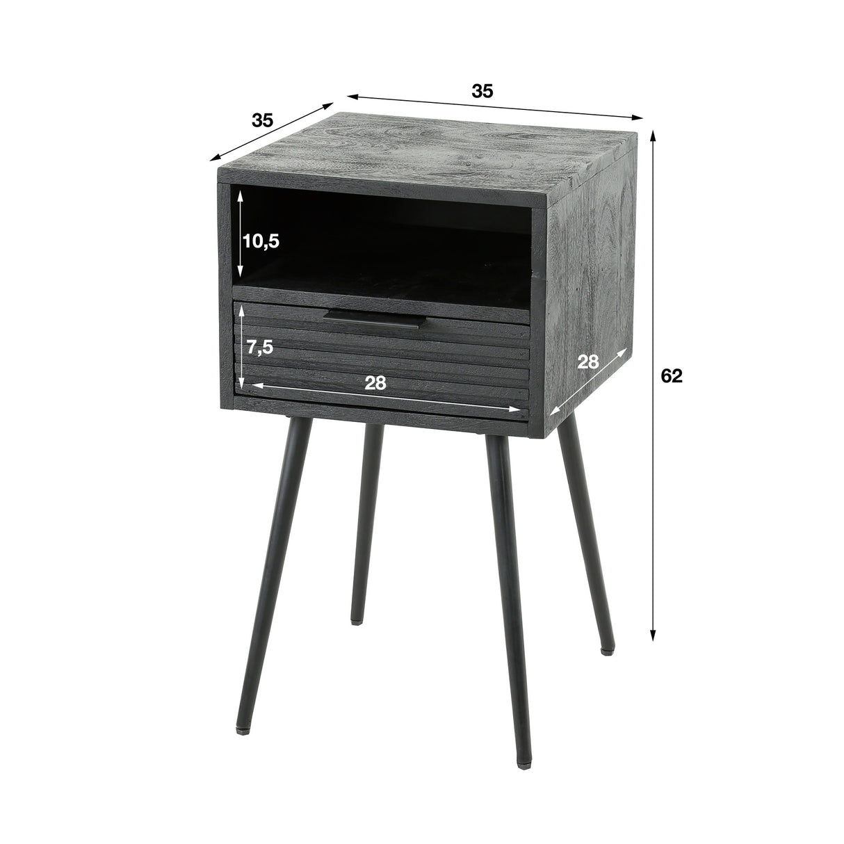 Comodino Hazel DH Interior Mango LxLxH 41x41x31 Legno di mango Indicazione della dimensione della foto in bianco
