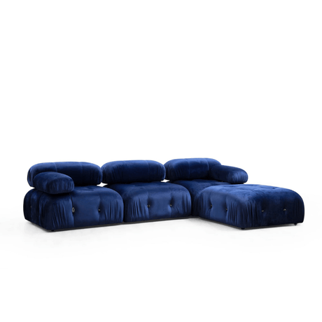 Divano angolare modulare XXL Bubble con pouf - velluto blu