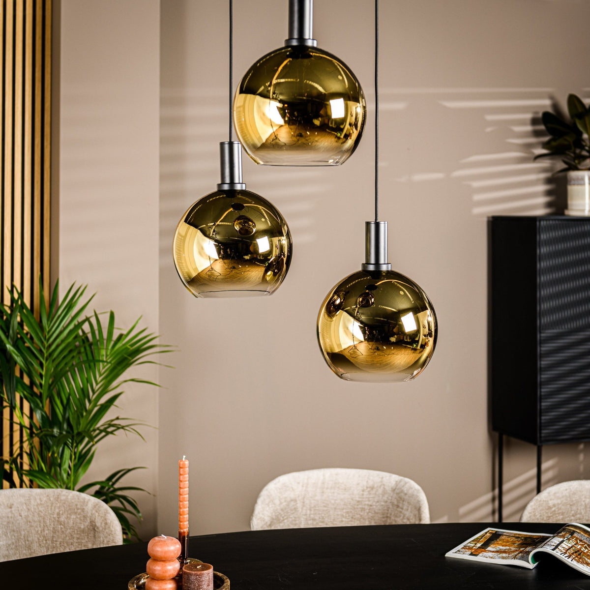Hanglampen - Hanglamp Nala 3 - lichts getrapt glas goud - Dimehouse