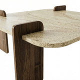 Tavolino Afrolli aspetto travertino noce 90x90 Aspetto travertino e noce Legno composito rivestito melaminico