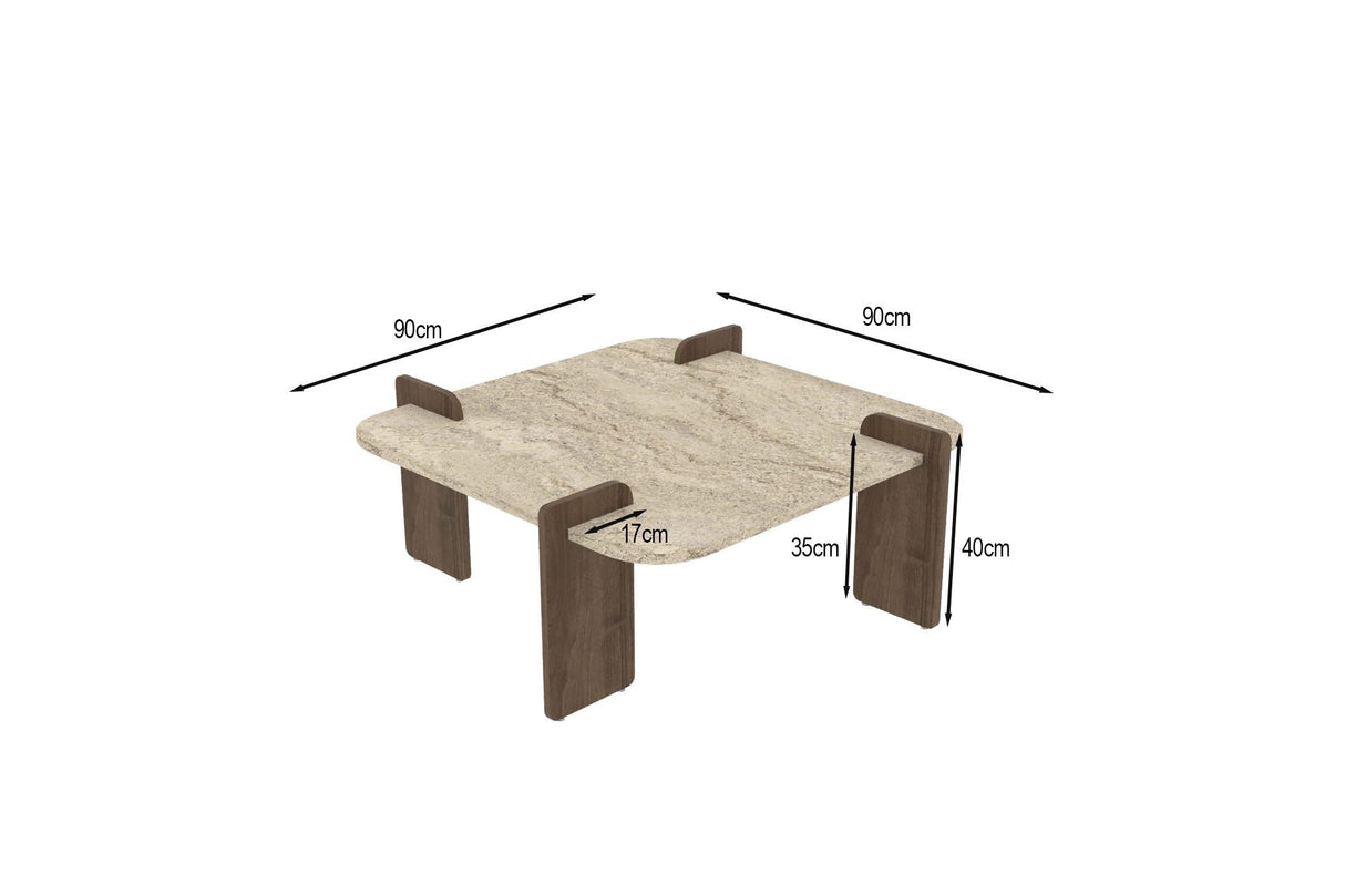 Tavolino Afrolli aspetto travertino noce 90x90 Aspetto travertino e noce Legno composito rivestito melaminico