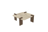 Tavolino Afrolli aspetto travertino noce 90x90 Aspetto travertino e noce Legno composito rivestito melaminico