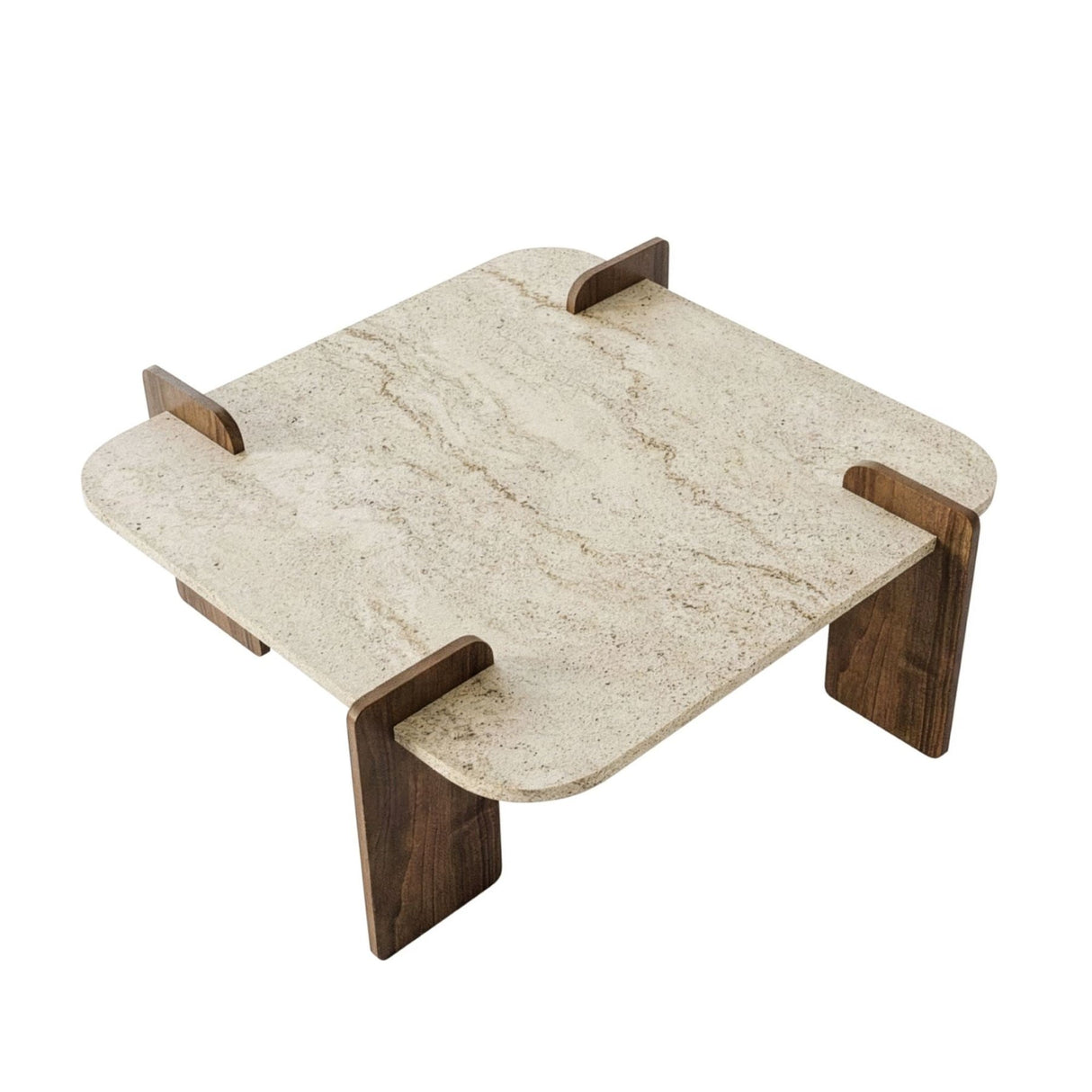 Tavolino Afrolli aspetto travertino noce 90x90 Aspetto travertino e noce Legno composito rivestito melaminico