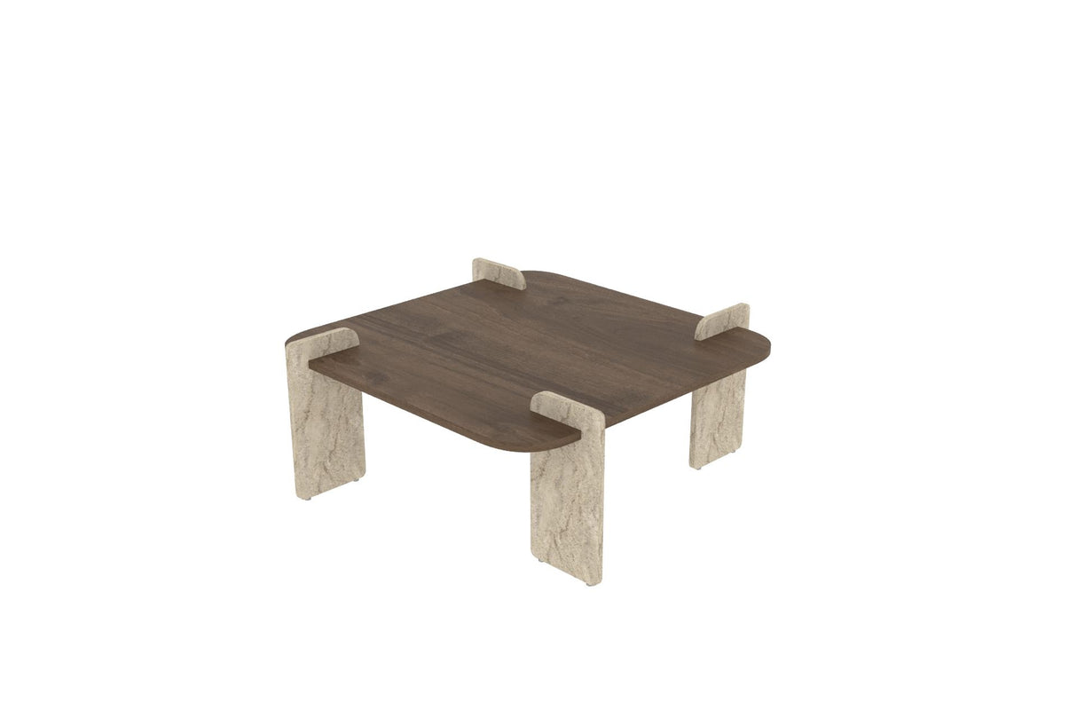 Tavolino Afrolli noce travertino 90 x 90 cm Noce, travertino Legno rivestito melaminico