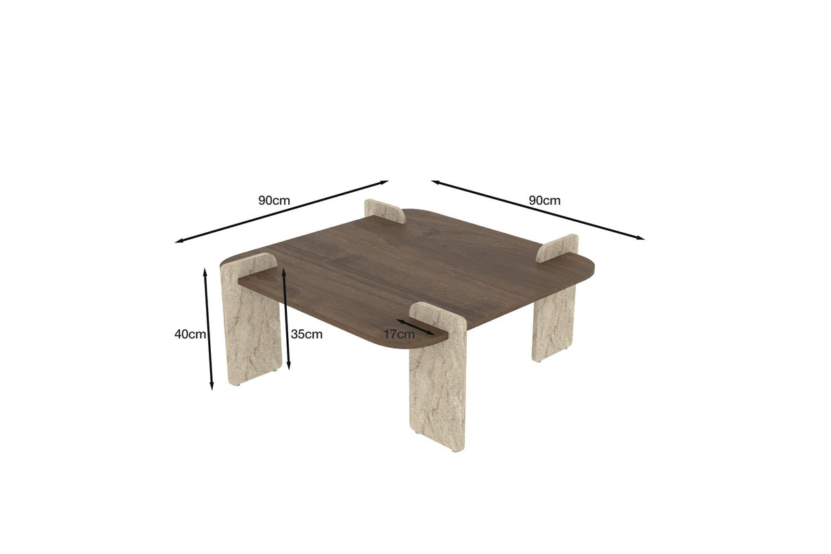 Tavolino Afrolli noce travertino 90 x 90 cm Noce, travertino Legno rivestito melaminico