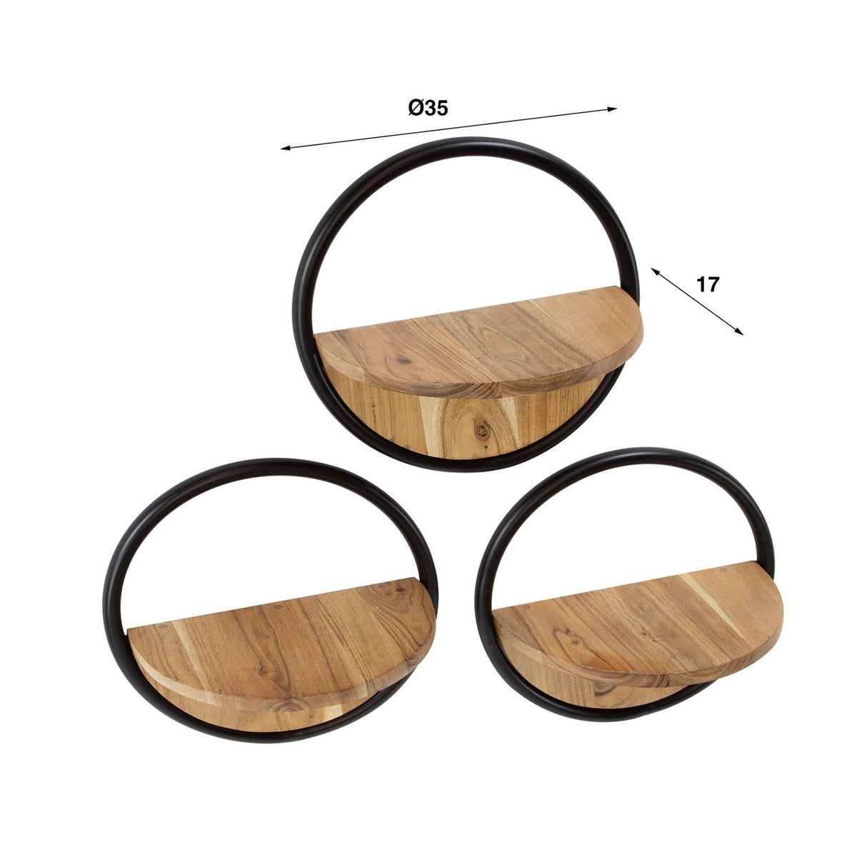 Wandplanken - Wandplank Rond Ø35 Massief Acaciahout set van 3 - Dimehouse