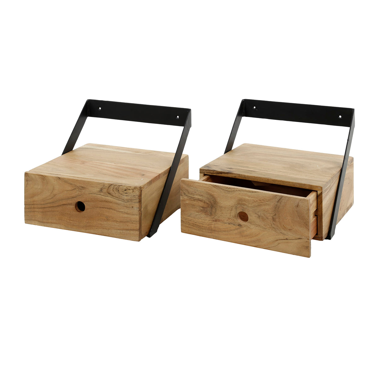 Set di 2 comodini Ceriel in legno di acacia naturale con cassetto
