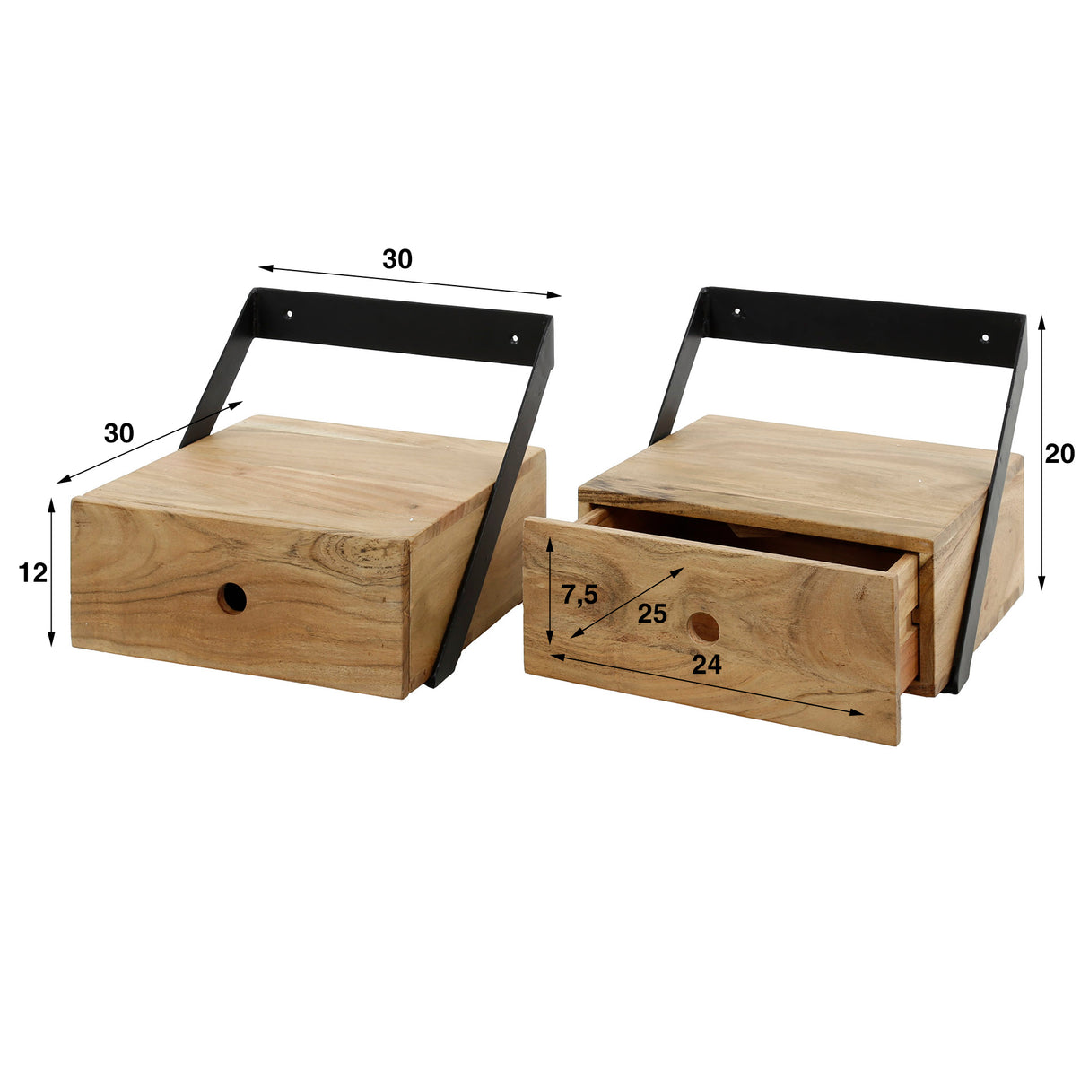 Set di 2 comodini Ceriel in legno di acacia naturale con cassetto