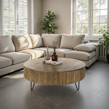 Salontafels - Ronde Salontafel Lio Mangohout Ø120 cm Zandkleur - Dimehouse