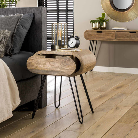 Comodino Jasmine DH Interior Mango LxPxH 56x41x30 Legno di mango Foto atmosferica vista frontale diagonale