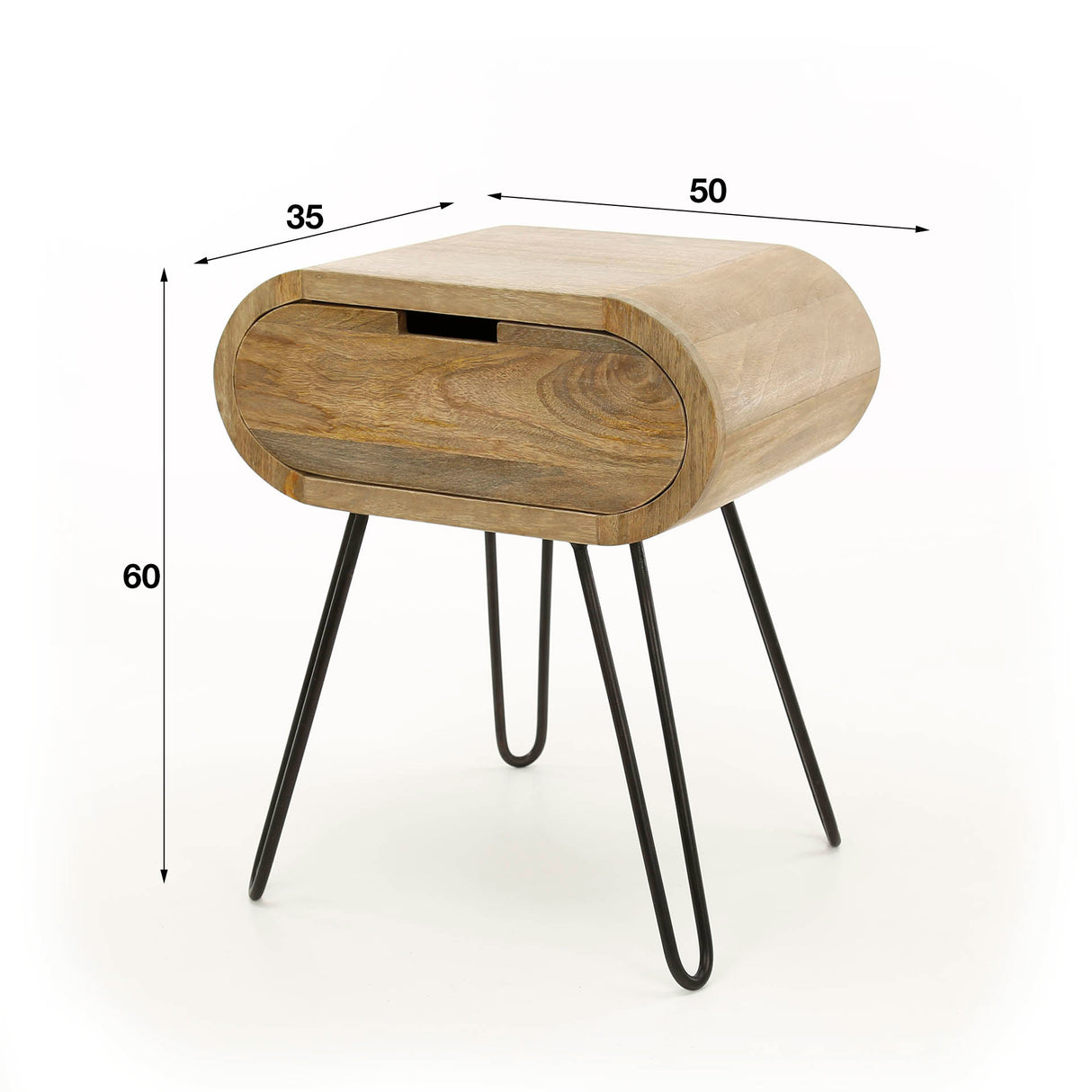 Comodino Jasmine DH Interior Mango LxPxH 56x41x30 Legno di mango Indicazione della dimensione della foto in bianco