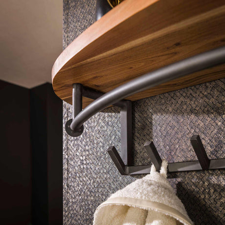 Appendiabiti da parete 8 ganci in legno di acacia di fiume - con ripiano per cappelli