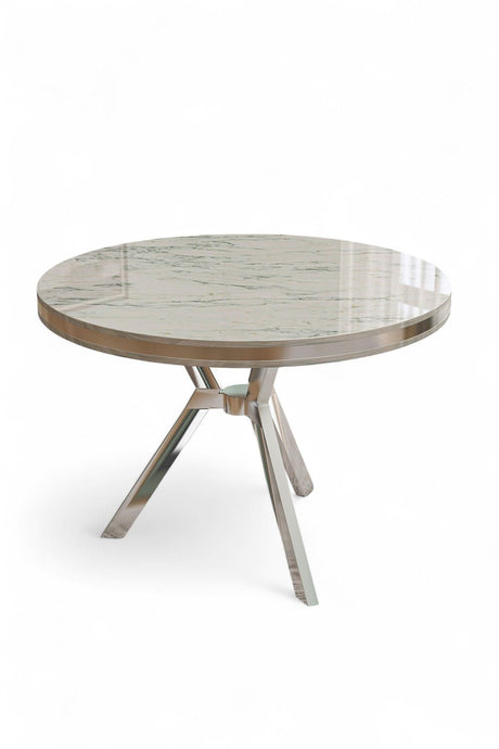 Mos eettafel marmerlook ovaal 90 cm Wit marmerlook met chroom 100% gelakt paneel