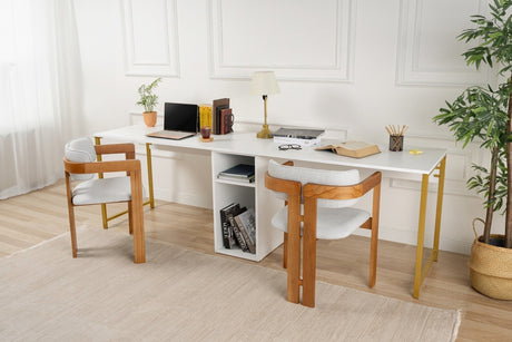 Scrivania da studio Melamina 240x60 cm Twin Study Desk bianco e oro White Gold