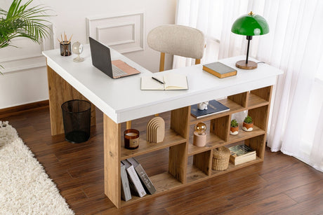Vesper Scrivania da studio 130x120 cm in legno di pino bianco Melaminico Pino Atlantico bianco