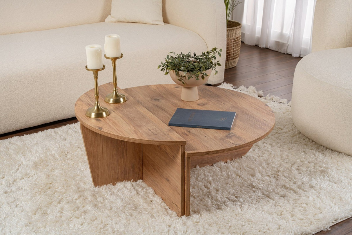 Salontafels - Ronde Salontafel Atlantisch Dennenhout Getrapt Melamine 90 cm Orin - Dimehouse