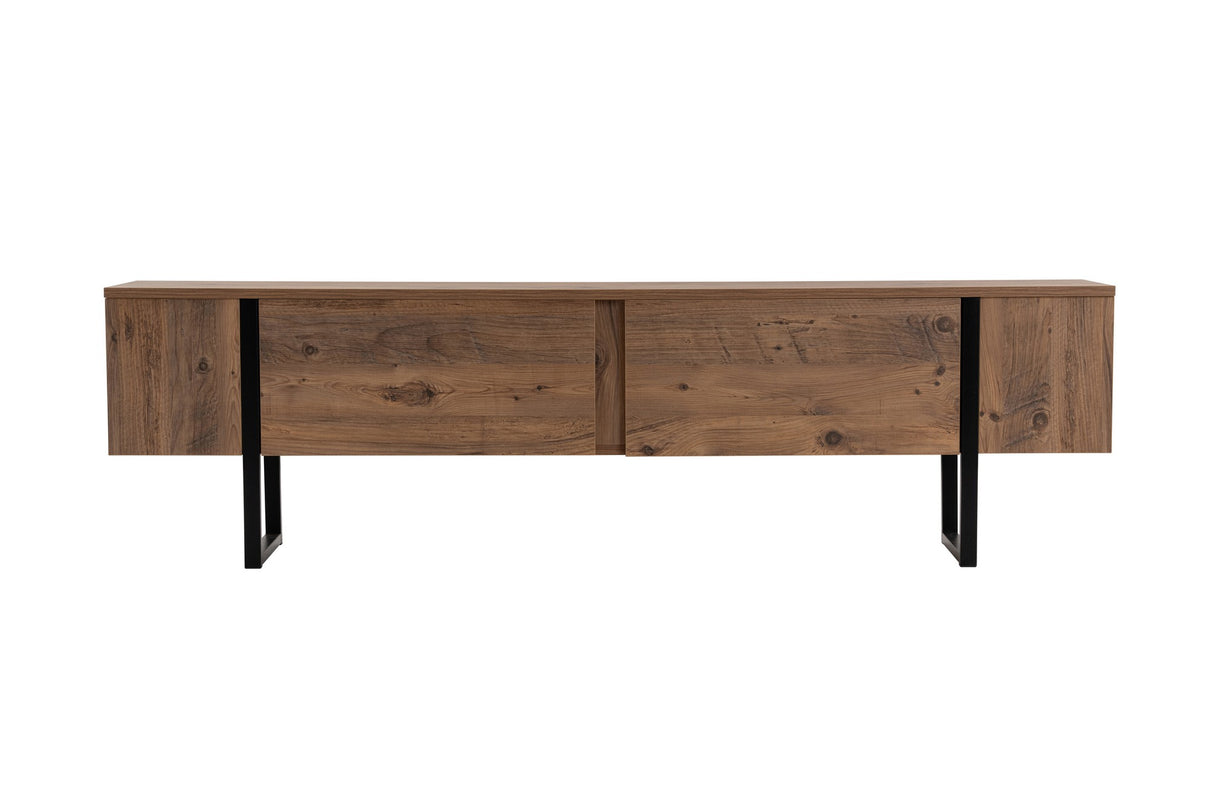 TV Meubels - TV Meubel Naturel Melamine Zwart Frame 180x50x29,5 cm - Blitz - Dimehouse