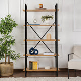 Boekenkasten - Industriële boekenkast dennenhout melamine Ely - zwart frame - 180x90 cm - Dimehouse