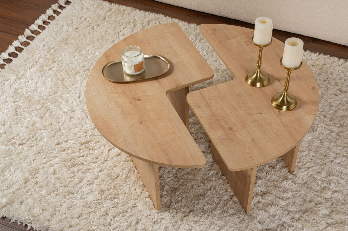 Salontafels - Ronde Salontafel Moari Eikenhout Melamine 90 cm - Dimehouse