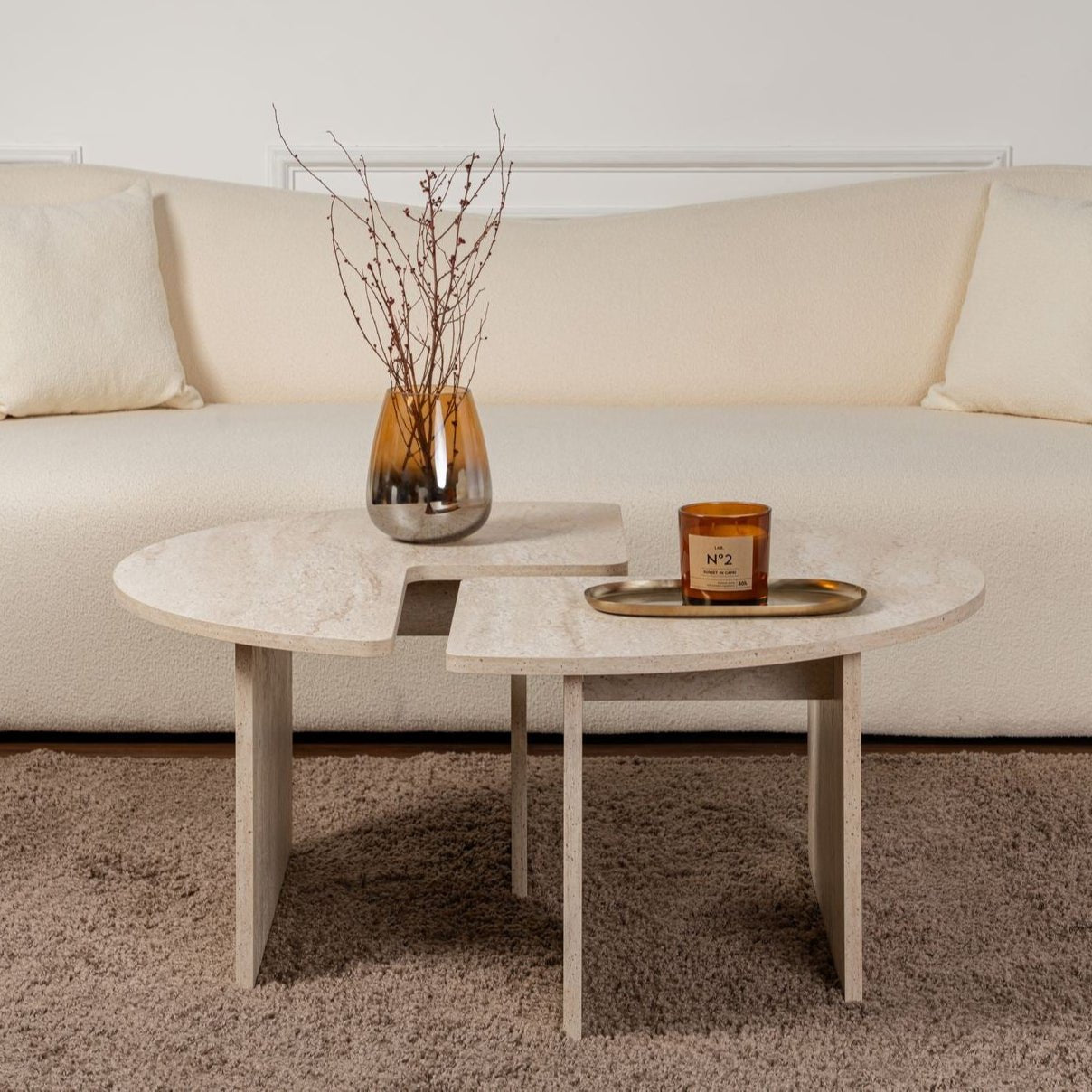 Tavolino Set 2 Travertino Maira - Melaminico